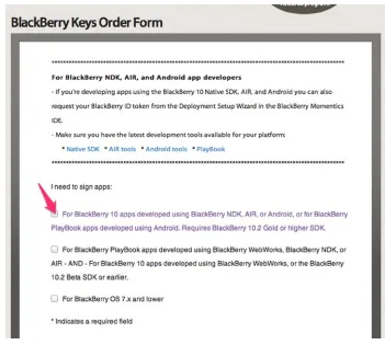 Figure 1-4. BlackBerry keys order form