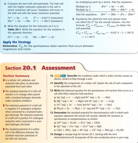 Table 20.1. Write the equation for the oxidation in 
