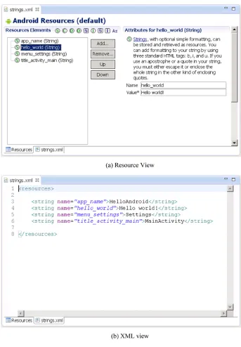 Figure 1-6. IDE graphic view of the strings.xml file of HelloAndroid