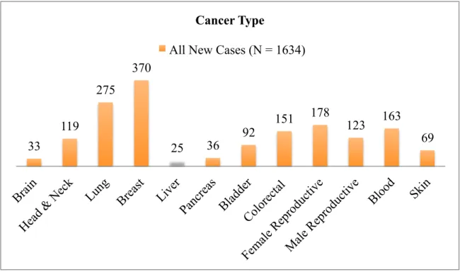 Figure 4. Distribution of cancer type: all new cancer cases. 
