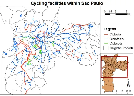 Figure 2.1: Schematic overview of the cycling infrastructures in S˜ao Paulo(Orenstein 2017)