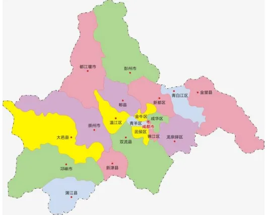 Figure 6. Chengdu Administrative Map (Ant map storage, 2018)  Chengdu is one of the metro-city in southwest China, which has around 14 million 