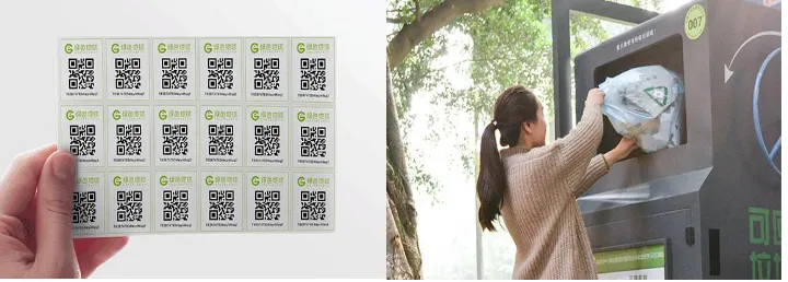 Figure 8. QR code stickers, degradable garbage bag and recyclable garbage bin (Chengdu Green Earth, 2018) 