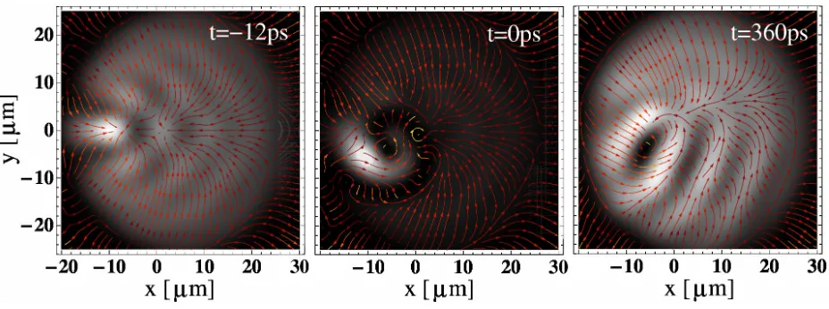 FIG. 3: Numerical simulations of the time evolution of the OPO signal before and after the arrival
