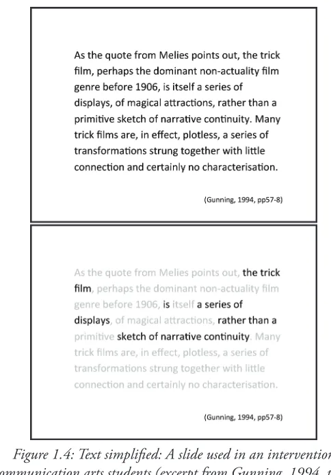 Figure 1.4: Text simplified: A slide used in an intervention  with communication arts students (excerpt from Gunning, 1994, pp57-58).