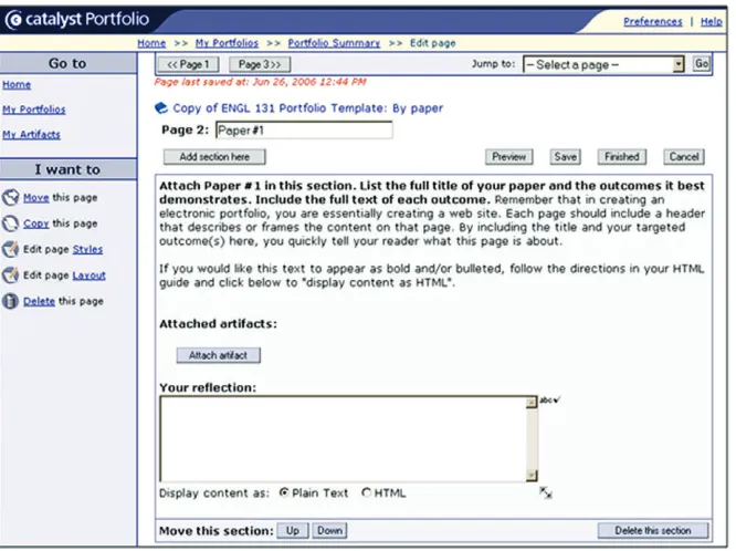 Figure 1: Section of an ePortfolio Template. 