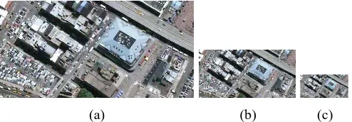 Fig. 1.Reference high-resolution test image and its low-resolution versions obtained by ﬁrst low-pass ﬁltering and then down-sampling by a sampling factorin both spatial dimensions: (a) Input high-resolution reference image; (b) Low-resolution version of (a) with a sampling factor 2; and (c) Low-resolutionversion of (a) with a sampling factor 4.
