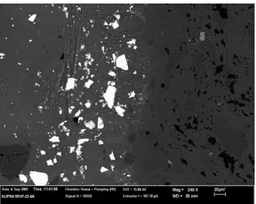 Fig. 3  a) SEM micrograph of the glaze-ceramic substrate interface for      G2 glaze and b) EDAX result of the interface analysis  