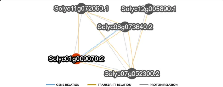 Fig. 7 Example of a network showing different type of relationships. Network extracted from our database (http://biosrv.cab.unina.it/