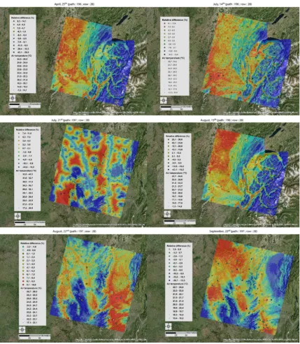 Figure 2.Figure 2. Estimated air temperature for all days studied with relative difference between the modelling and the in situ measurements (quantile discretization)