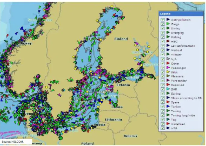 Figure 1. Ships traffic in the Baltic Sea. 