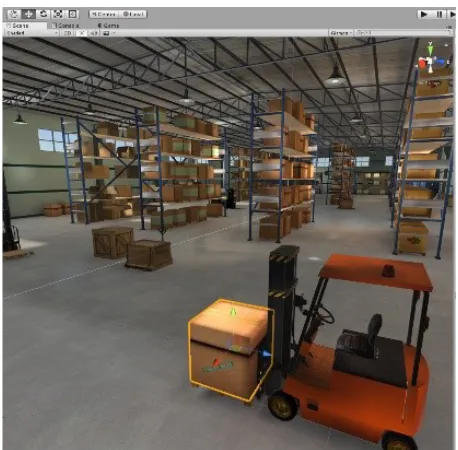 Fig. 1. Example of the creation of a scene for a forklift truck course in which all the elements of the scene can be selected and modified.