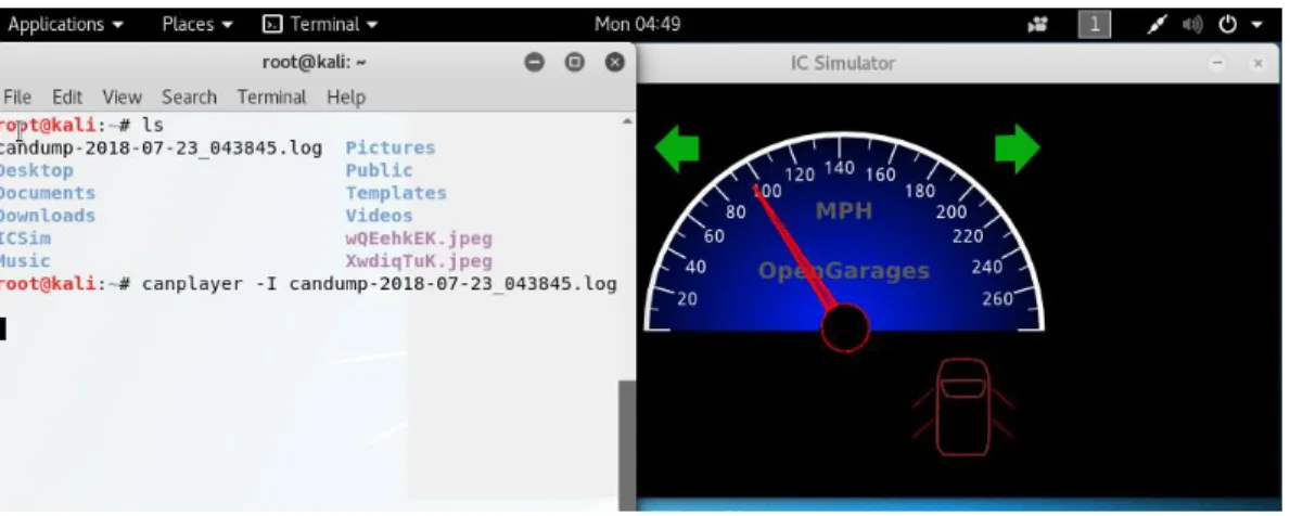 Figure 6: We can replay the packets we captured earlier using canplayer, and  control the virtual dashboard without using the CANBus Control Panel