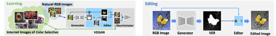 Figure 2: Learning and applying our model for the case of “color selectivo” visual effect