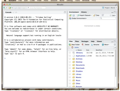 Figure 3.1: An R session in progress running through Rstudio. The picture shows Rstudio running on aMac, but the Windows interface is almost identical.