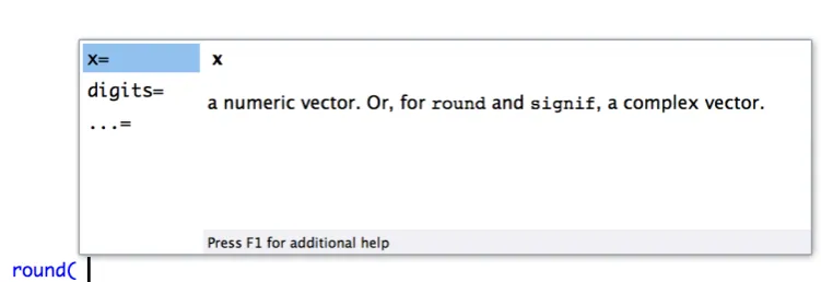 Figure 3.3: If you’ve typed the name of a function already along with the left parenthesis and then hitthe “tab” key, Rstudio brings up a diﬀerent window to the one shown in Figure 3.2