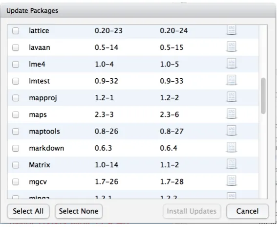 Figure 4.3: The Rstudio dialog box for updating packages.