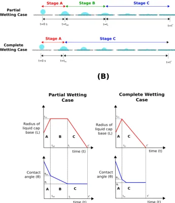 Figure 2. Schematic representation of the simultaneous droplet spreading and imbibition process.