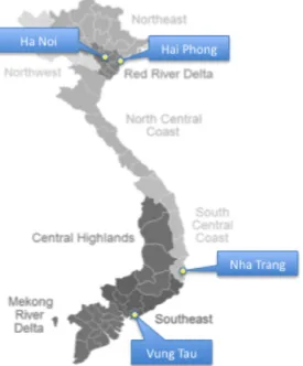 Figure 1. Locations of the workshops in Vietnam and  the case studies in Germany 