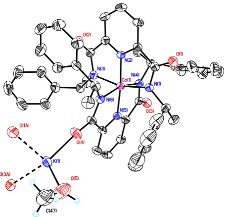 Figure 3.3. Solid state structure of K[CoIII(L3)2] with thermal ellipsoids at 35% probability