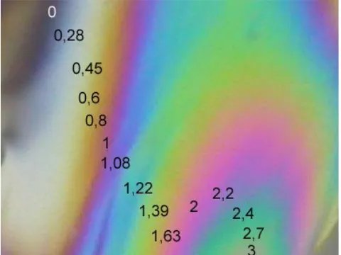 Fig. 1. Isocromatics spectrum where each number represent “n” value in different frames.