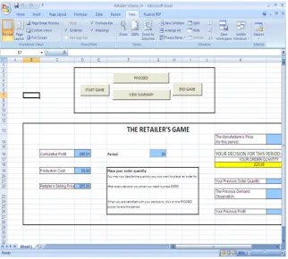 Figure 4.7: The computer interface of the simulation game that is faced by the human