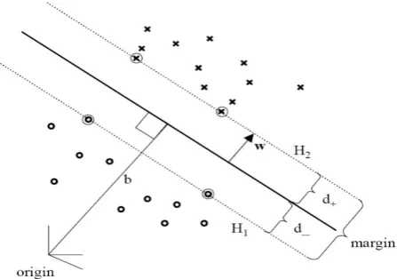 Figure 2.1: Optimal separating hyperplane with maximal margin. Retrieved from