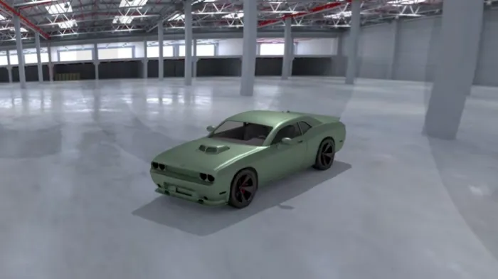 Figure 3.3: Dodge Challenger in an empty HDRI garage with shadows casted