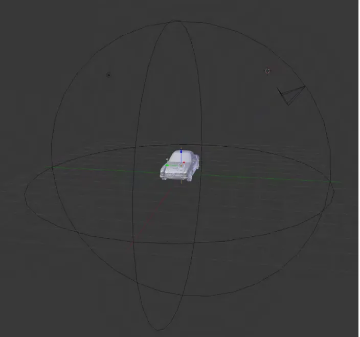 Figure 3.5: Screenshot of Blender software visualizing the paths the camera was allowed to take by the spherical black lines