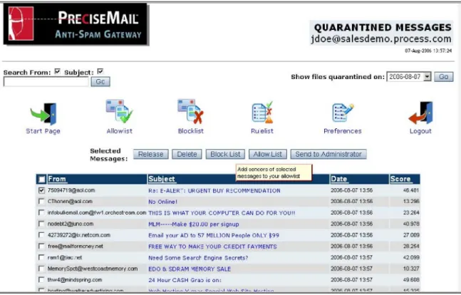 Figure 10 – User quarantine actions