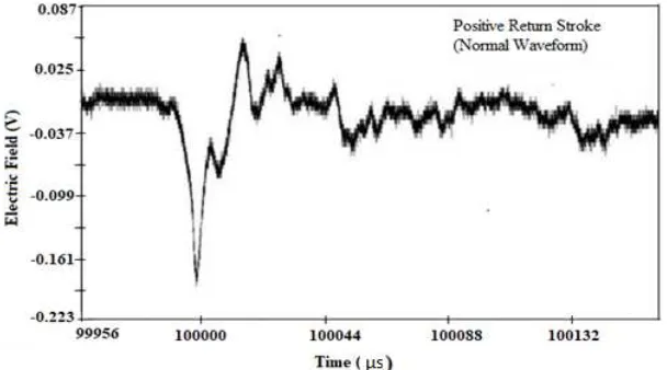 Figure 3. Examples of electric field waveform of normal negative return strokes in cloud-to-ground lightning flashes shown on a 220 µs time scale