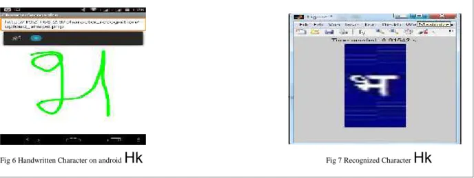 Fig 6 Handwritten Character on android  Fig 7 Recognized Character 