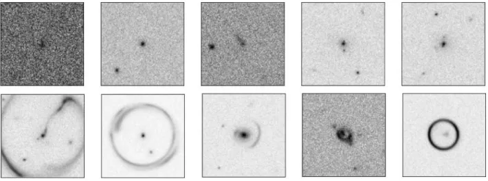 Figure 3. An example of the training set for lens finding challenge. Top: non-lensing image; bottom: lensing image.