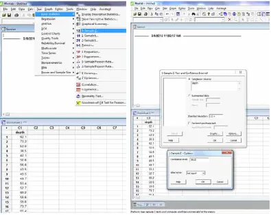 Figure 3. Minitab screen shots for constructing a confidence interval.