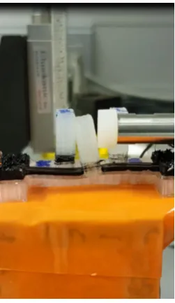 Figure 4.1: Measuring setup to measure the angle and the deﬂection. A force of 1 N is appliedto the whisker.