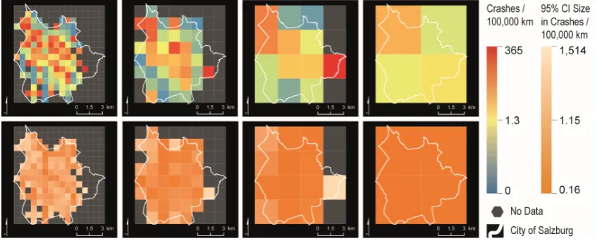 Figure 7. Risk calculations for regular square grids (for cell sizes see Table 1). Figure 7.Figure 7