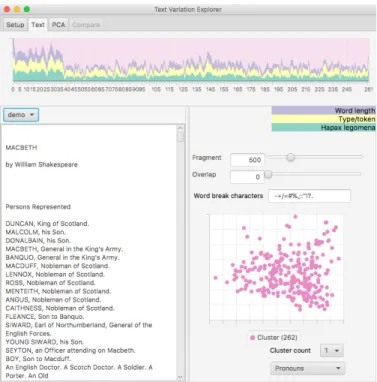 Fig. 3. The Setup tab of the Text Variation Explorer application: defining corpus subsets for analysis.