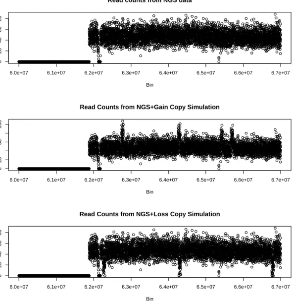 Figure 2.4: Display of read count data from NGS in a segment from bp position 6.0E+07 to 6.7E+07 in reference genome sequence