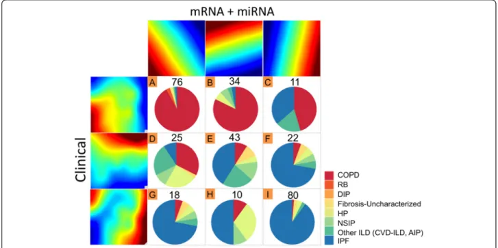 Fig. 4 iPF clustering results for multiple omics data sets using all samples (Clinical, mRNA + miRNA)