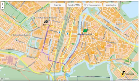 Figure A.2. Planned route (circa 1 km) between the city centre of ’s-Hertogenbosch and Boschveld with setting easy cycling, shortest route or ‘ﬁetsbewust’ (Fietsersbond, 2018)