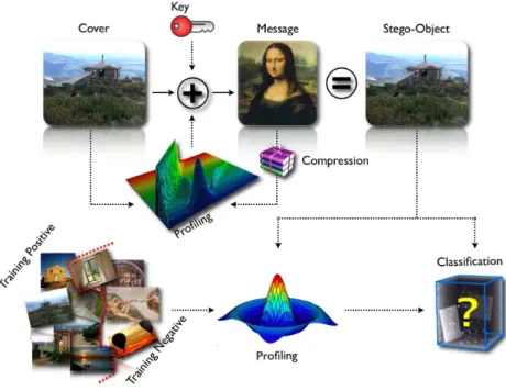 Figure 2.13: Typical Steganography and Steganalysis scenario.