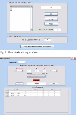 Fig. 3.  The criteria setting window 