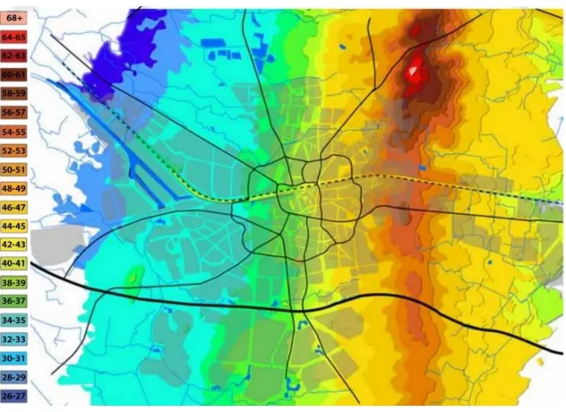 Figure 1: Height map of Enschede: from high to low; from NAP + 68 m to NAP + 24 m, 44 m difference in altitude