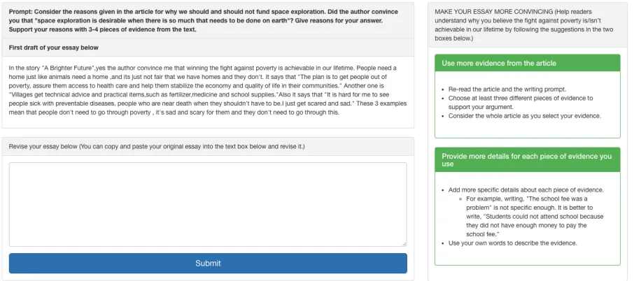 Table 1: Four feedback messages predeﬁned by content experts, based on progression of evidence use.