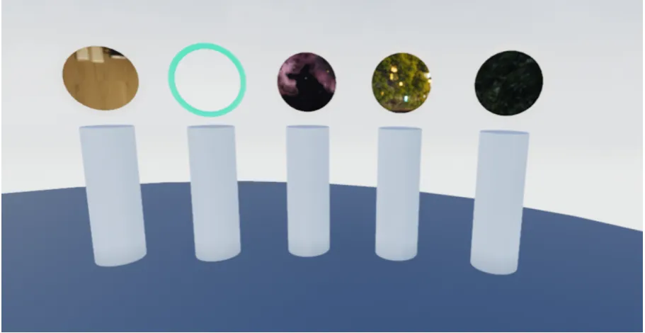 Figure 10: Orbs used to select a diﬀerent enviroment. The orbs use the same materialas the skysphre, causing them to be a “window” into the other environment