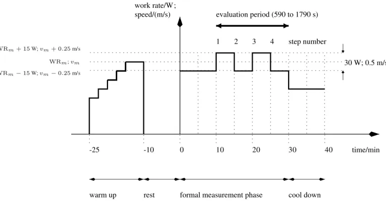 Fig 1. Test protocol for the cycle ergometer (work rate/(W)) and treadmill (speed/(m/s)).