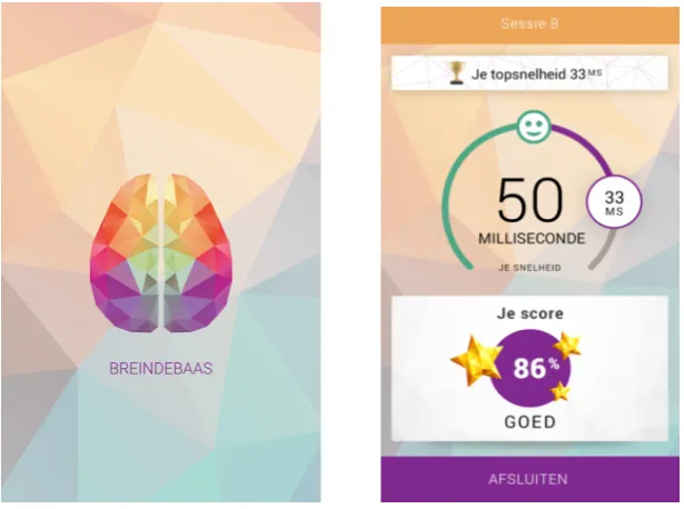 Figure 1.3. Pictures of respectively the main screen of the Breindebaas app and the end screen which 