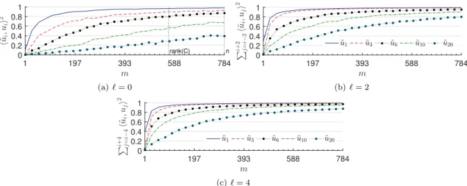 Figure 2: Much less than n = 784 samples are needed to estimate principal components associated to large isolated eigenvalues (top)