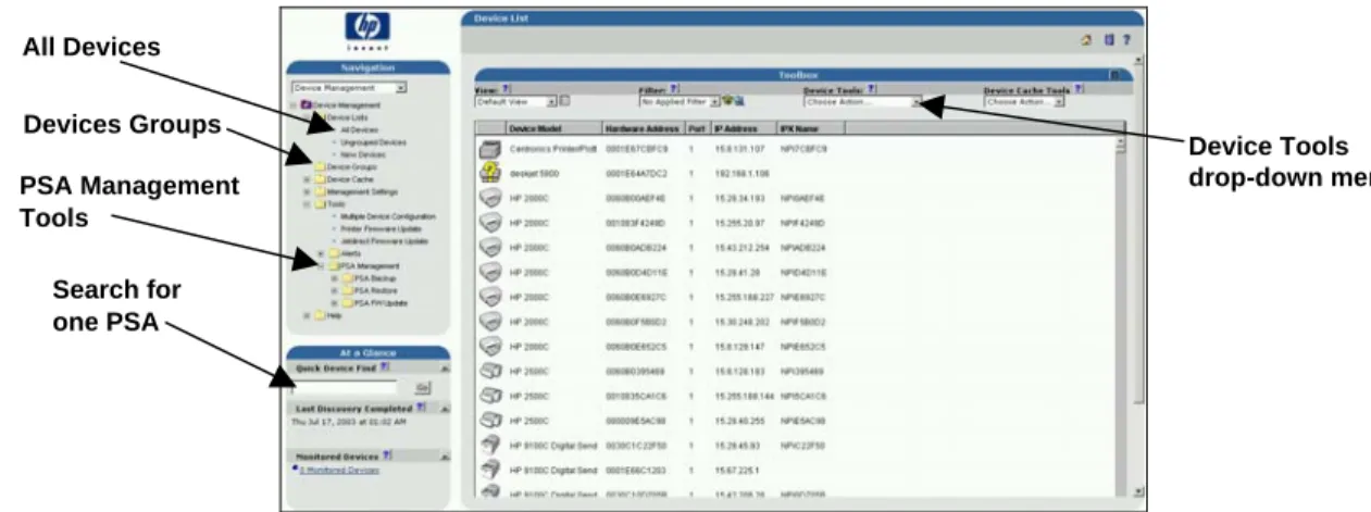 Figure 2 – PSA Management Tools Option in Web Jetadmin 
