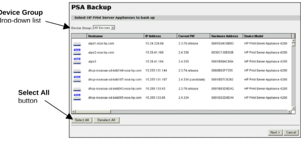 Figure 3 – PSA Backup Page 